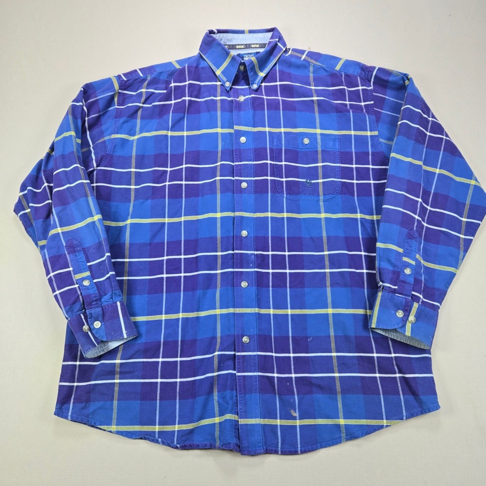 Wrangler 20X Shirt Plaid‎ Button Down Western Long Sleeve Blue Mens XL